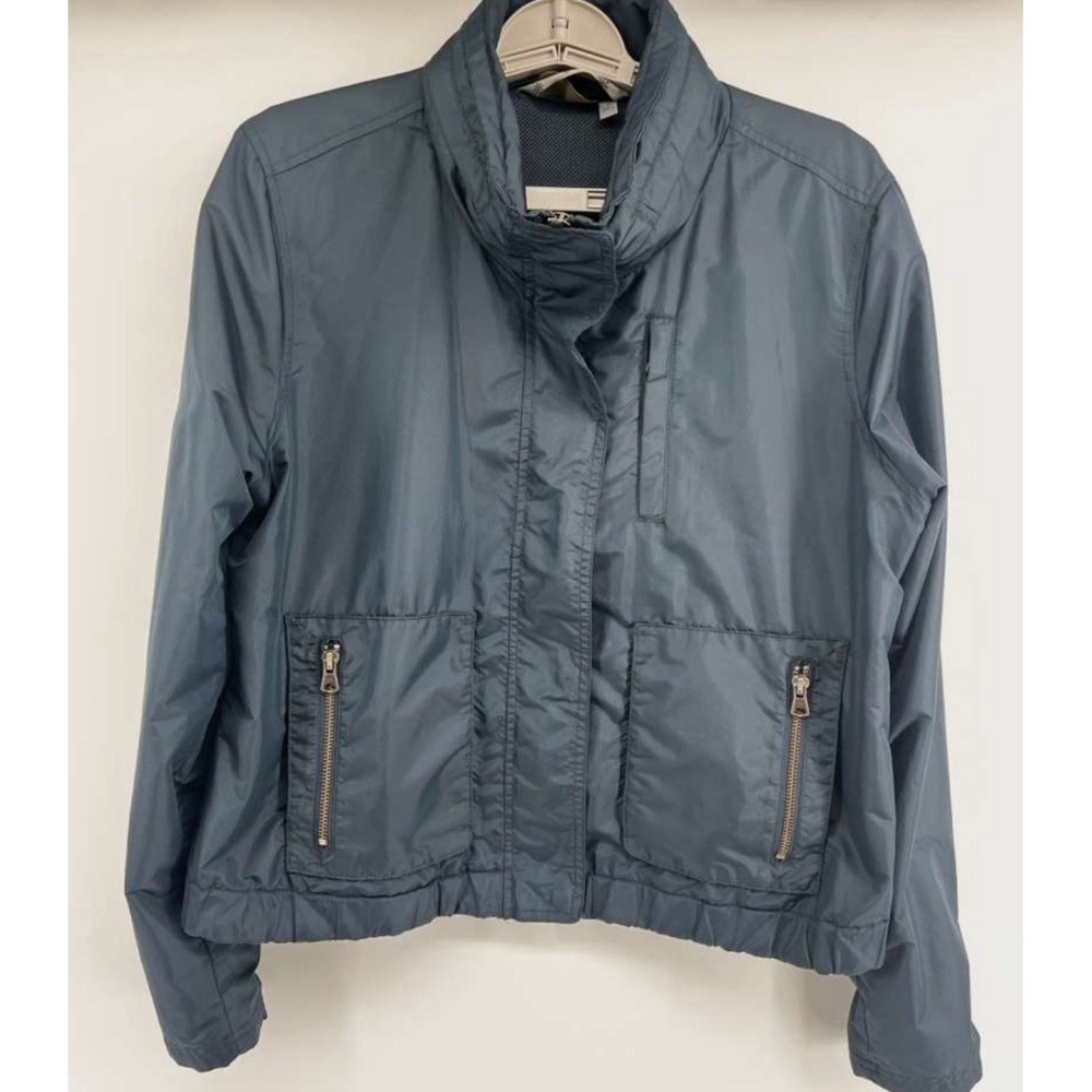 Athleta‎ navy wind-resistant military jacket Stowable Hood Lined Size M